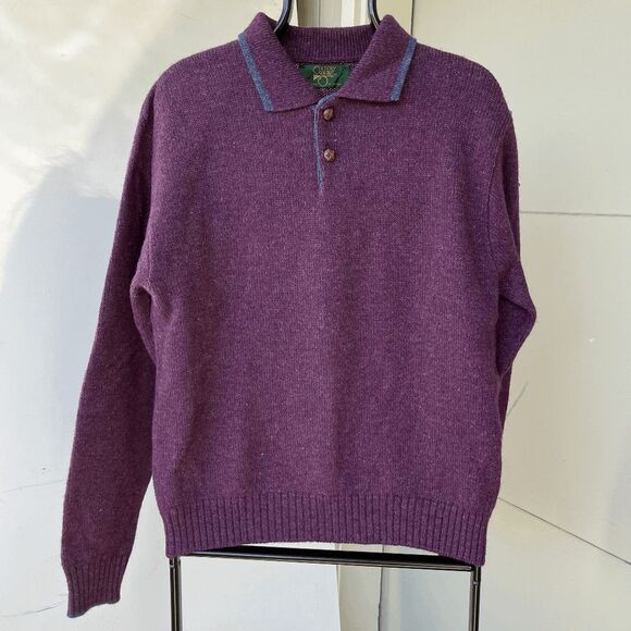 Vintage Country Store Purple Wool Knit Polo Sweater, NWOT, SZ L - Picture 1 of 5